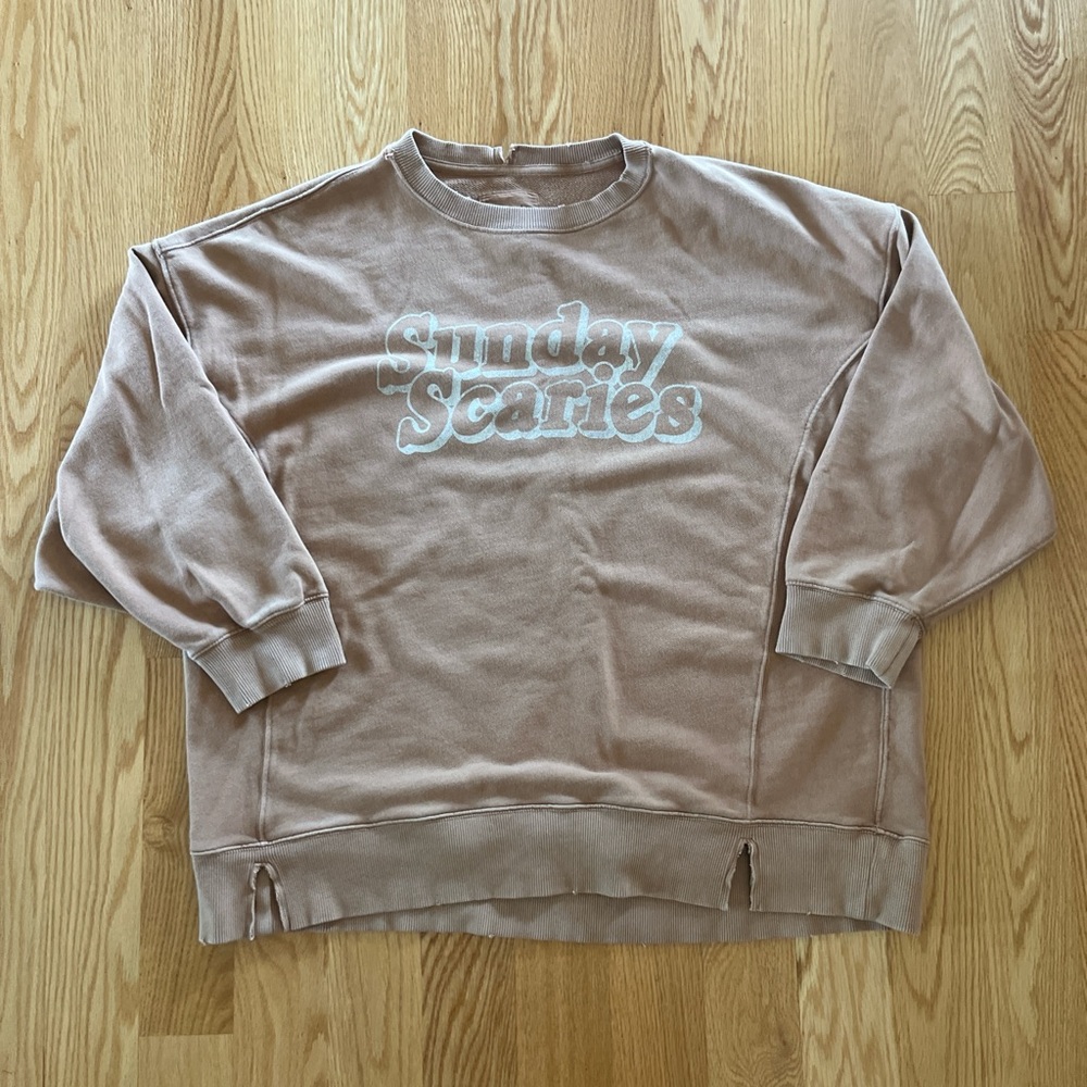 Aerie Tan Oversized Sweatshirt with White Print